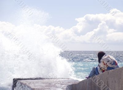 On the sea storm.