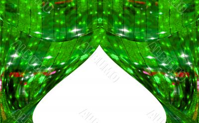 Green abstract curtains at a window