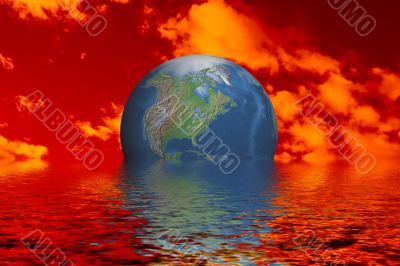 Globe at ocean on a background of a decline