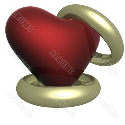 Two wedding rings with heart. the 3D  image.