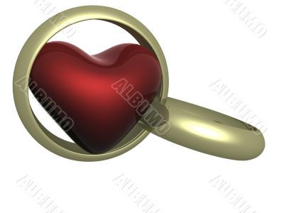 Two wedding rings with heart. the 3D  image.