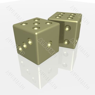 Playing bones. the 3D  image with reflection.