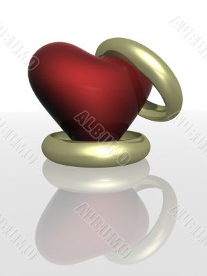 Two wedding rings with heart. the 3D  image.