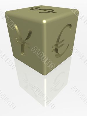 Gold cube with the image of currency