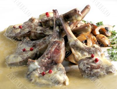 Rib of lamb grill with mushrooms