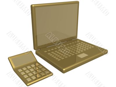 Office calculator and laptop