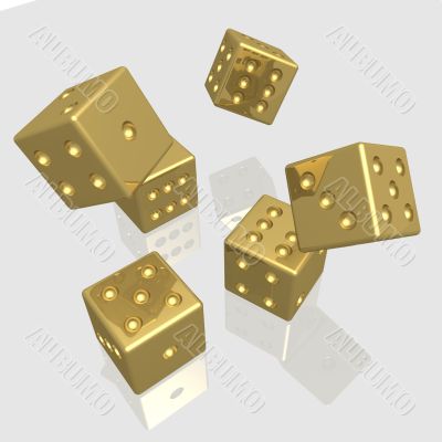 Playing bones. the 3D  image with reflection.