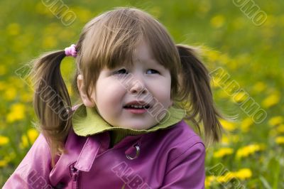 Girl with tails in dandelions