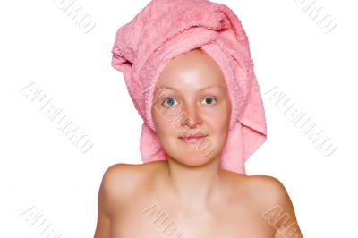 Smiling calm girl in towel