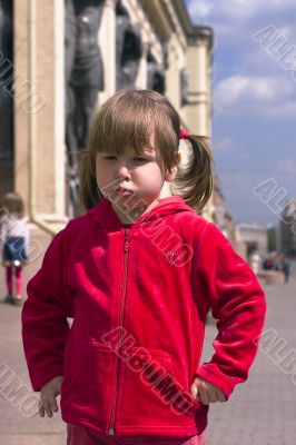 Unhappy girl in red