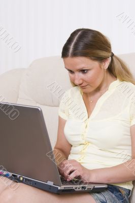 young pretty woman and laptop