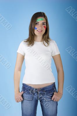 Woman with bandages on the face