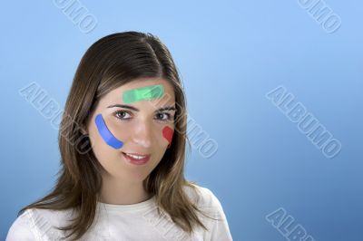 Woman with bandages on the face