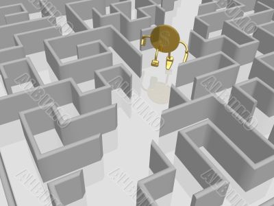 The gold dollar runs in a labyrinth