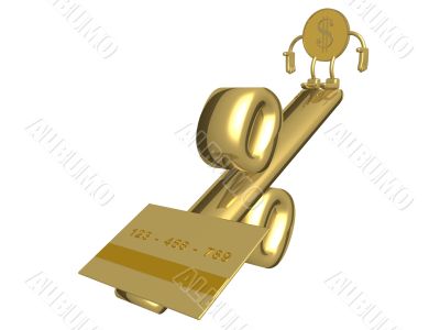 Dollar and credit-card on weights. 3D image.