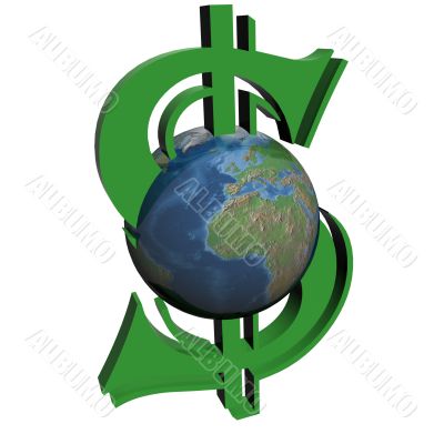 Money and world. 3D image.