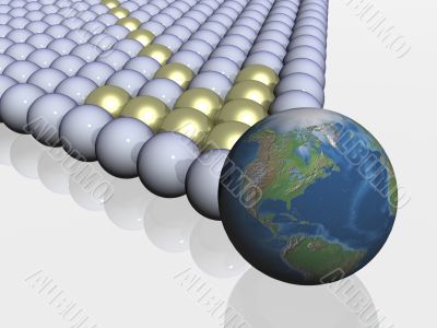 The globe among spheres. 3d the image.