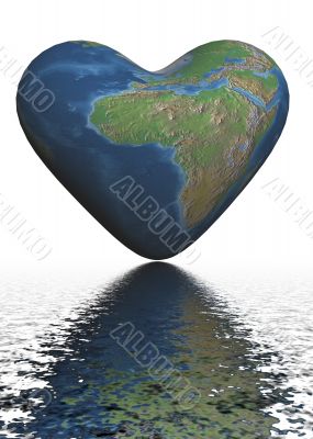 The Earth in form of heart. 3D image.