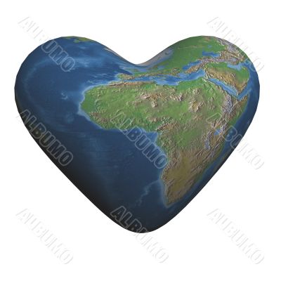 The Earth in form of heart. 3D image.