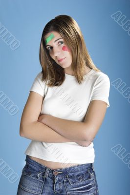 Woman with bandages on the face