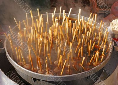 Japanese rice balls boiling