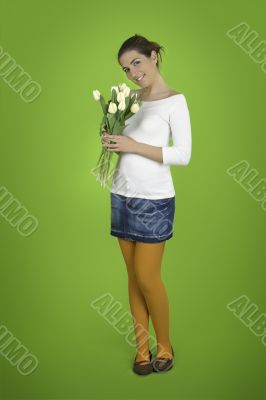 Happy girl with tulips