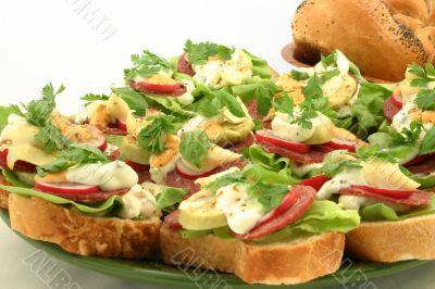 Close up at tasty sandwiches