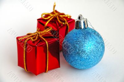 Christmas gift boxes and bulb