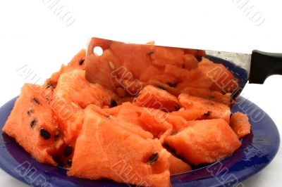  fragment watermelon on the plate with cleaver