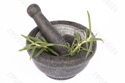 mortar with rosemary