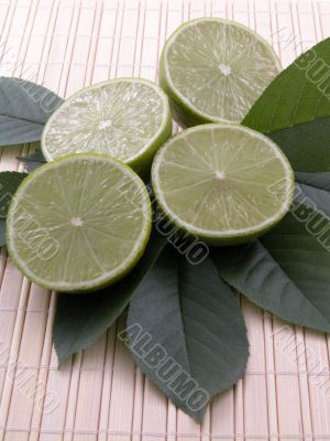 limes on leaves close-ups