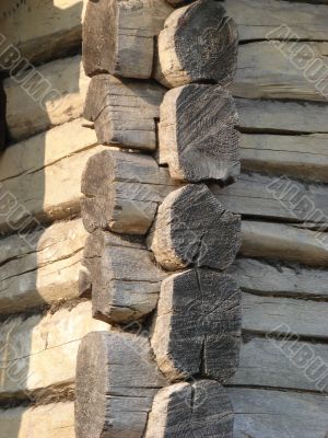 Logs butt side of wooden house corner