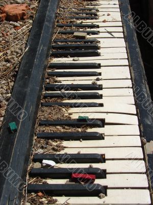 The Old Broken Piano Among Ruins