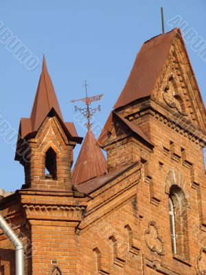 Castle, Towers with Feathers Upon Blue Sky