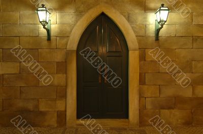 The front view of a stone house