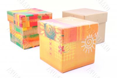 three colorful boxes isolated