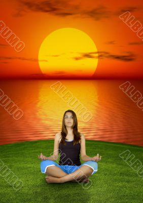 Making yoga at the sunset