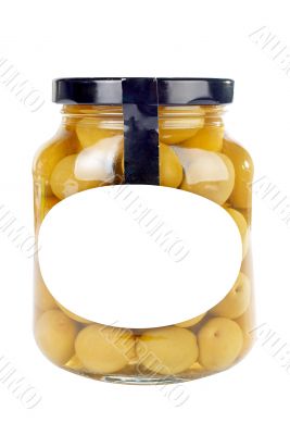 Glass jar of olives