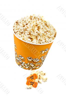 Popcorn bucket and tickets