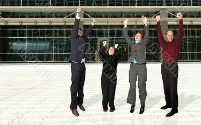 business diverse team jumping!