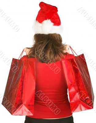 christmas girl with shopping bags