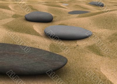 pebbles on sand - 3d Render