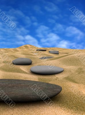 pebbles on sand 2  (3d render)