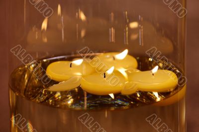 Extreme close shot of burning candles