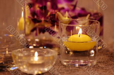 Close up shot of spa candles