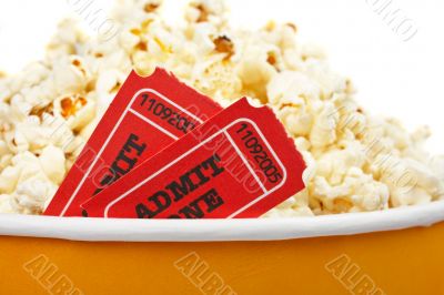 Detail of tickets and popcorn