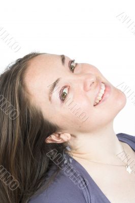 beautiful girl smiling over white