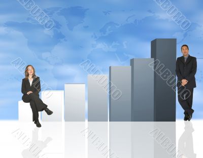 business team with column chart