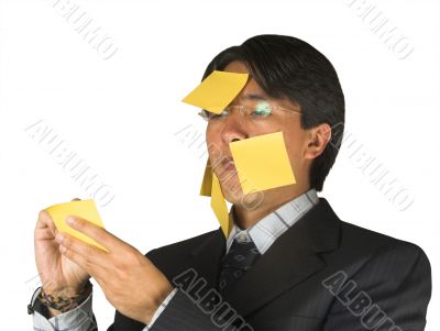 business man with post it notes