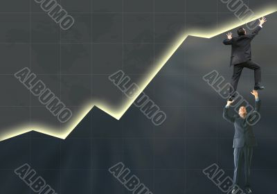 business man pushing graph up - success